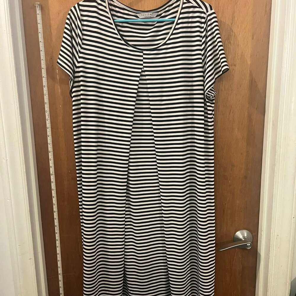 🐻Size L - Ekouaer - Black and White Striped Short Sleeve Dress - Maternity